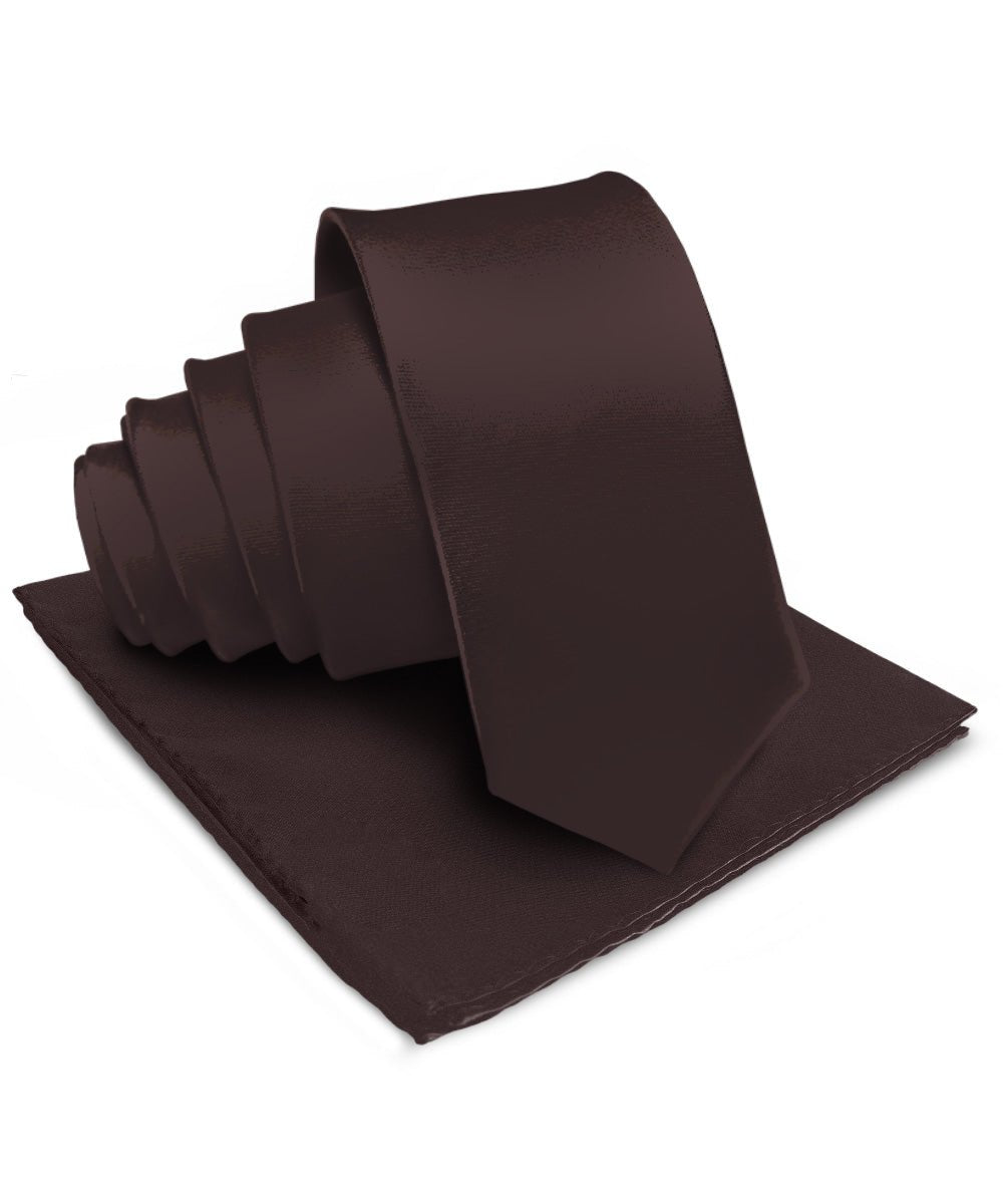 Vittorio Farina Men's Satin Necktie & Pocket Square - Suits You Sir - Brown -