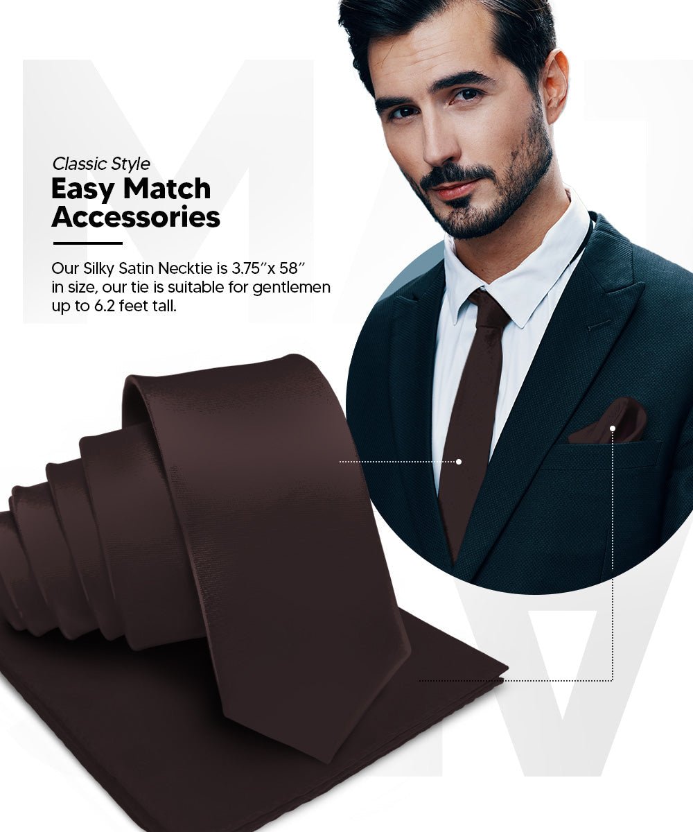 Vittorio Farina Men's Satin Necktie & Pocket Square - Suits You Sir - Brown -