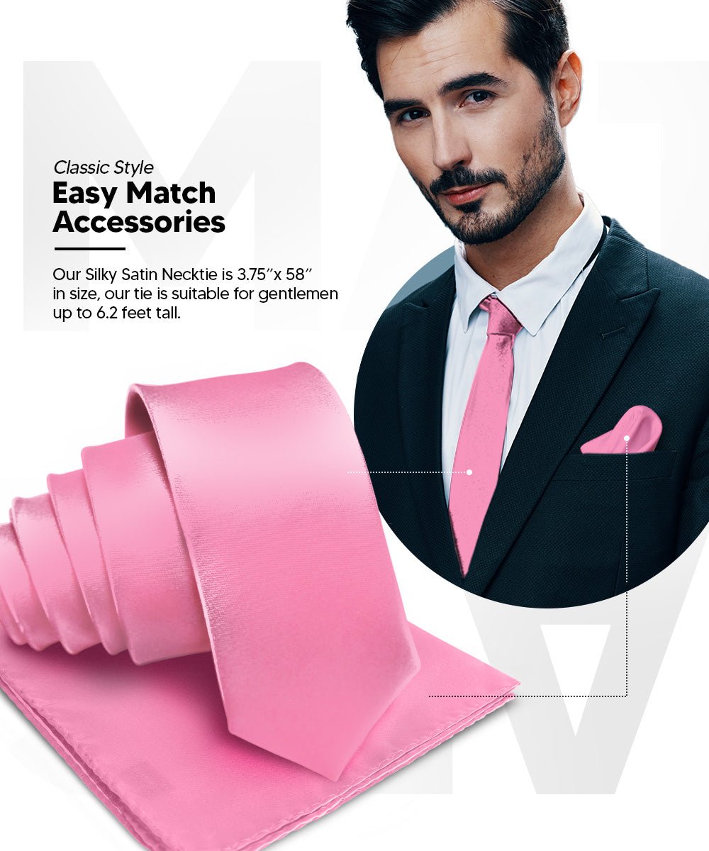 Vittorio Farina Men's Satin Necktie & Pocket Square - Suits You Sir - Bubblegum Pink -