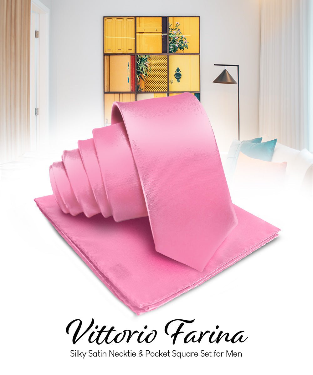 Vittorio Farina Men's Satin Necktie & Pocket Square - Suits You Sir - Bubblegum Pink -
