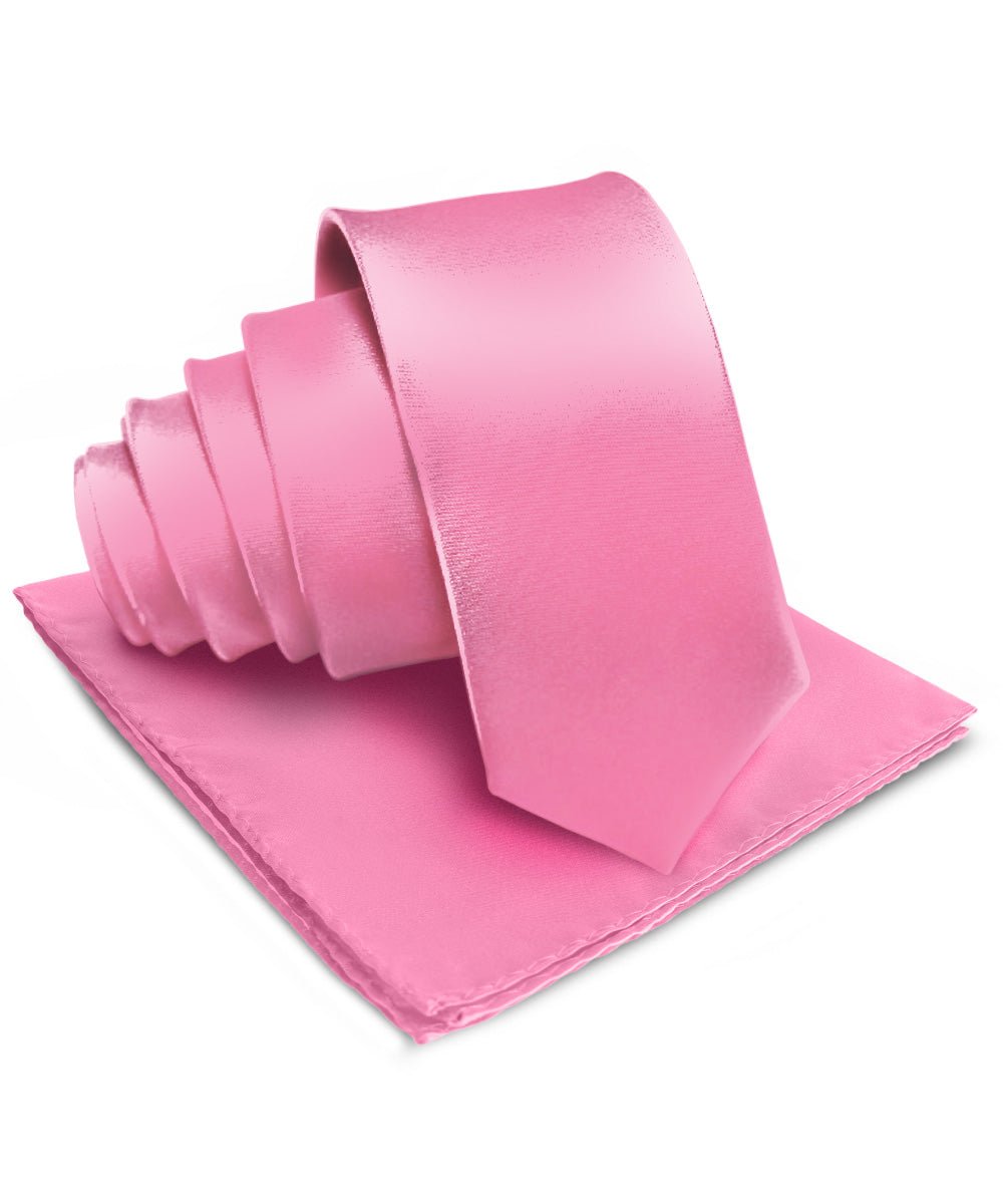 Vittorio Farina Men's Satin Necktie & Pocket Square - Suits You Sir - Bubblegum Pink -