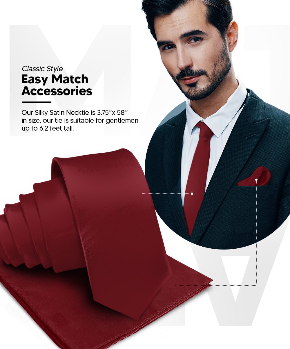 Vittorio Farina Men's Satin Necktie & Pocket Square - Suits You Sir - Burgundy -