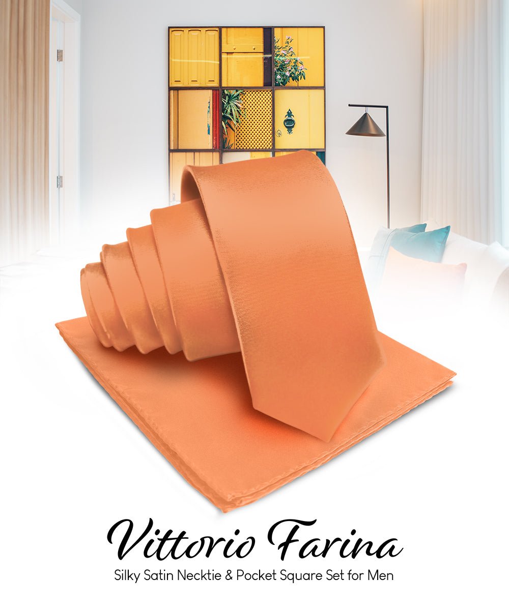 Vittorio Farina Men's Satin Necktie & Pocket Square - Suits You Sir - Burnt Orange -