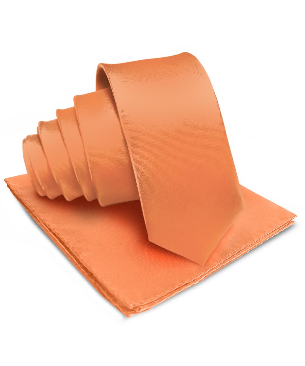 Vittorio Farina Men's Satin Necktie & Pocket Square - Suits You Sir - Burnt Orange -
