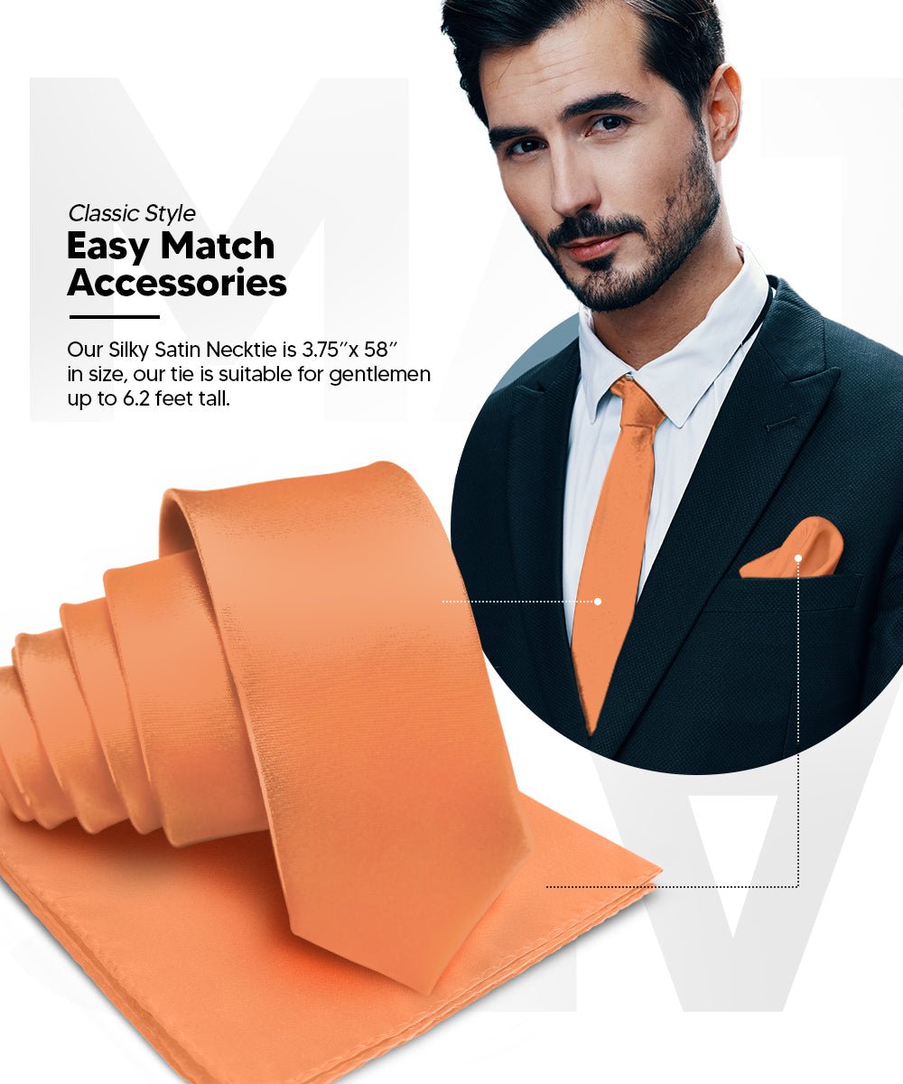 Vittorio Farina Men's Satin Necktie & Pocket Square - Suits You Sir - Burnt Orange -