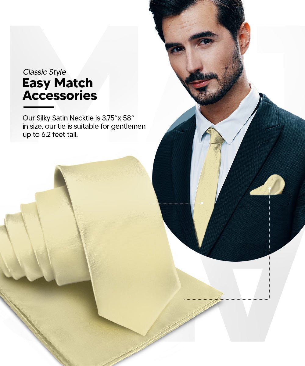 Vittorio Farina Men's Satin Necktie & Pocket Square - Suits You Sir - Champagne -