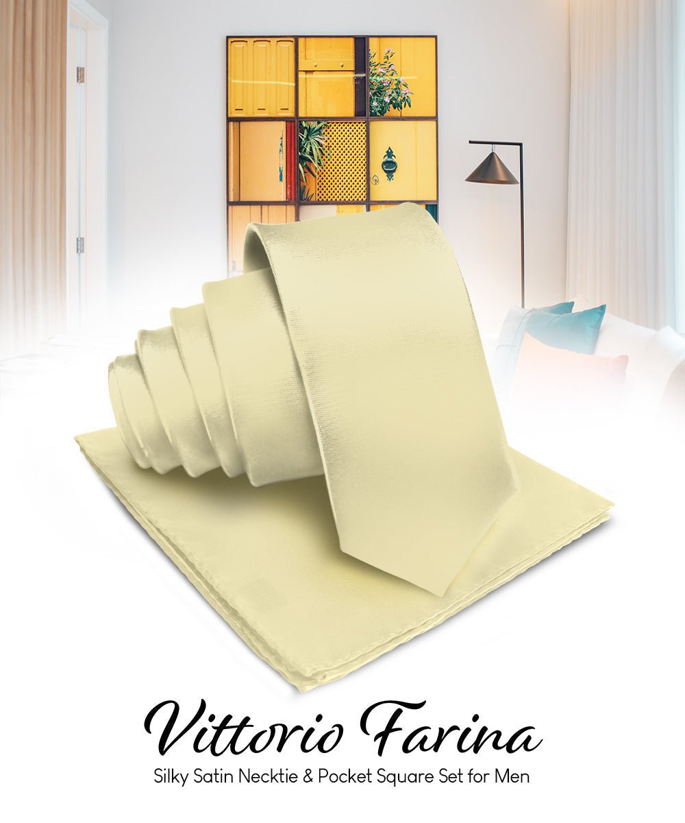 Vittorio Farina Men's Satin Necktie & Pocket Square - Suits You Sir - Champagne -