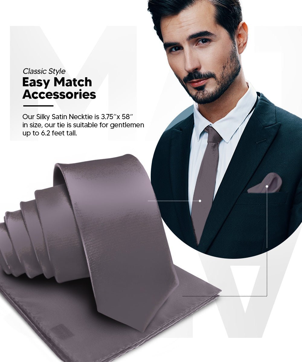 Vittorio Farina Men's Satin Necktie & Pocket Square - Suits You Sir - Charcoal -