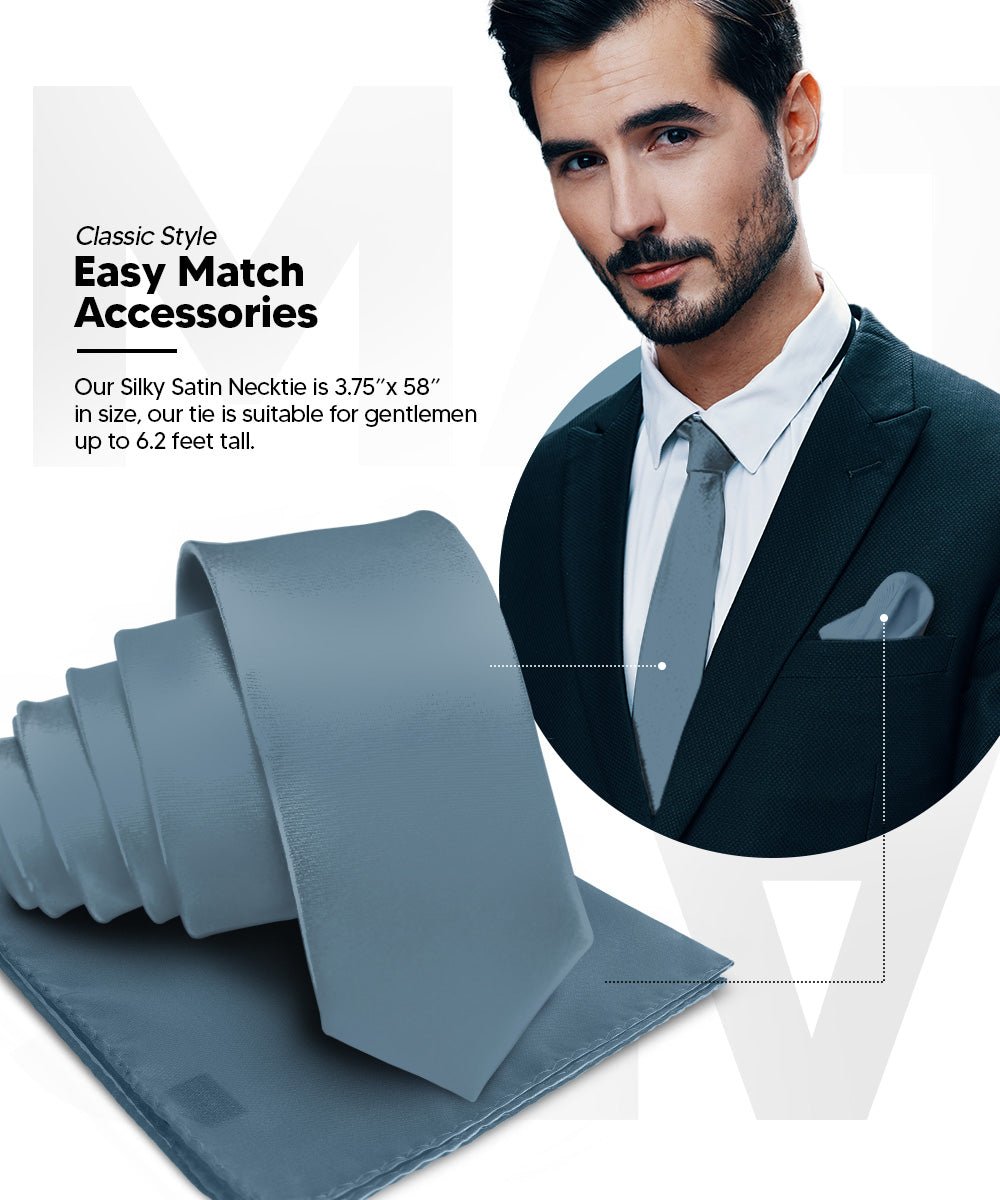 Vittorio Farina Men's Satin Necktie & Pocket Square - Suits You Sir - Cool Gray -