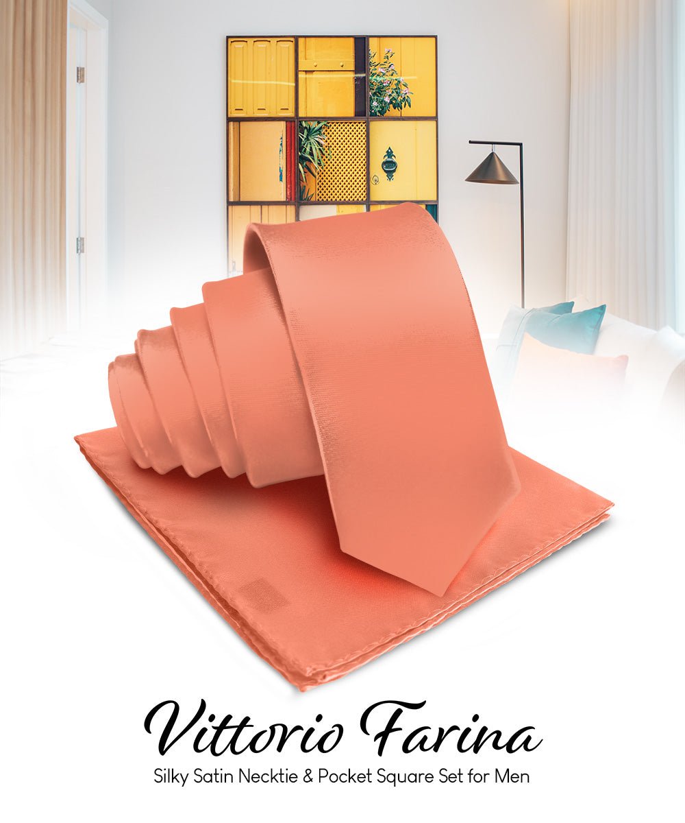 Vittorio Farina Men's Satin Necktie & Pocket Square - Suits You Sir - Copper -