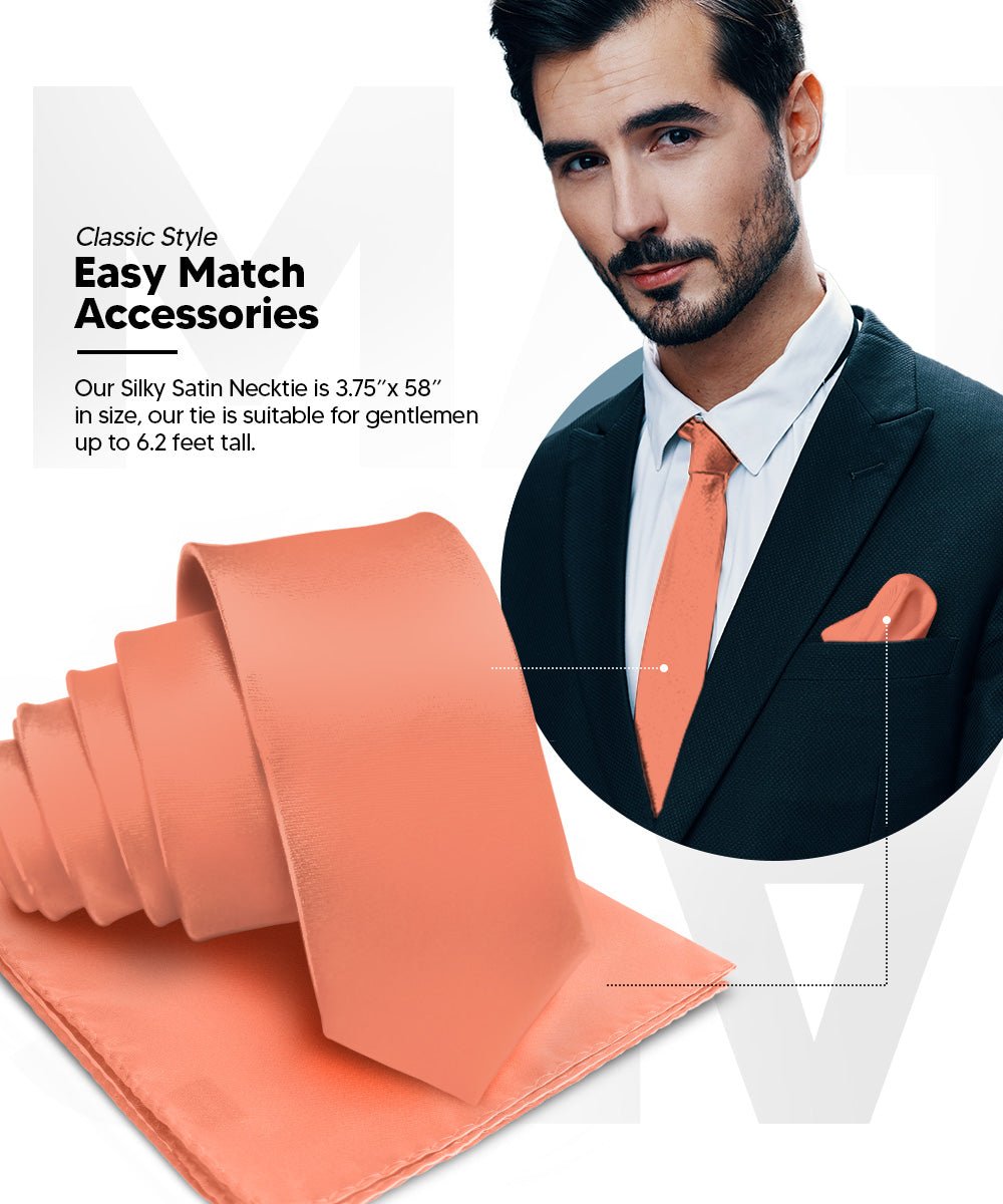 Vittorio Farina Men's Satin Necktie & Pocket Square - Suits You Sir - Copper -