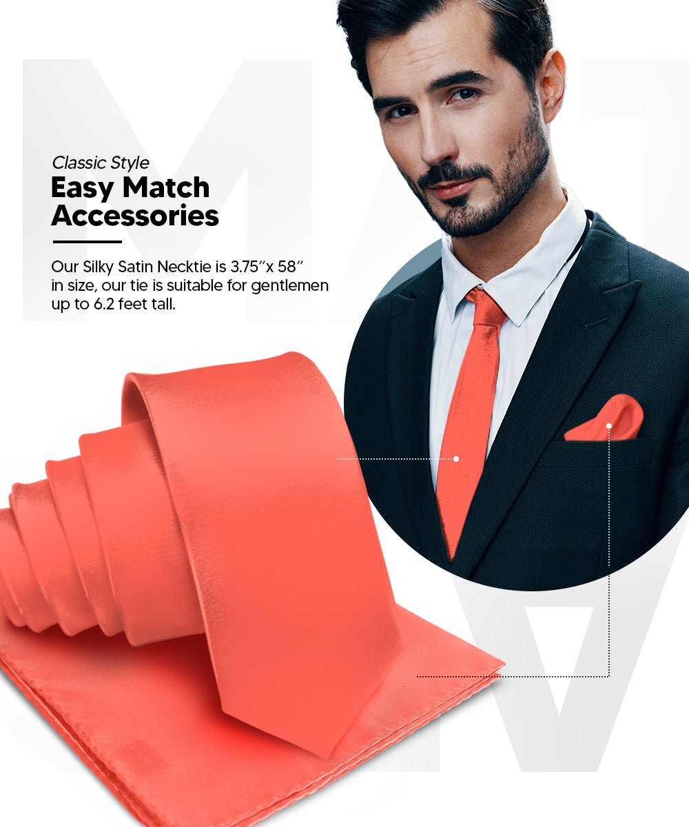 Vittorio Farina Men's Satin Necktie & Pocket Square - Suits You Sir - Coral -