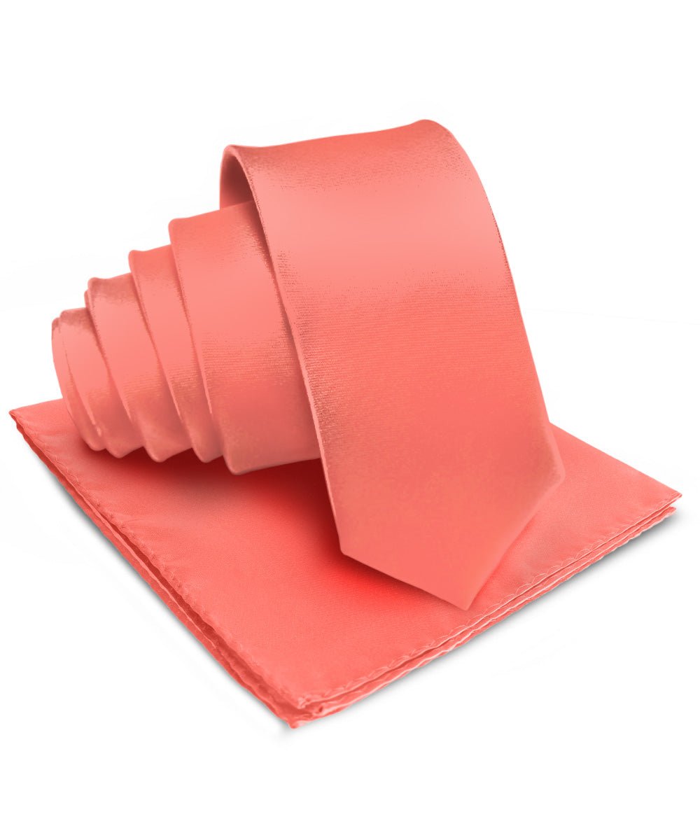 Vittorio Farina Men's Satin Necktie & Pocket Square - Suits You Sir - Coral -