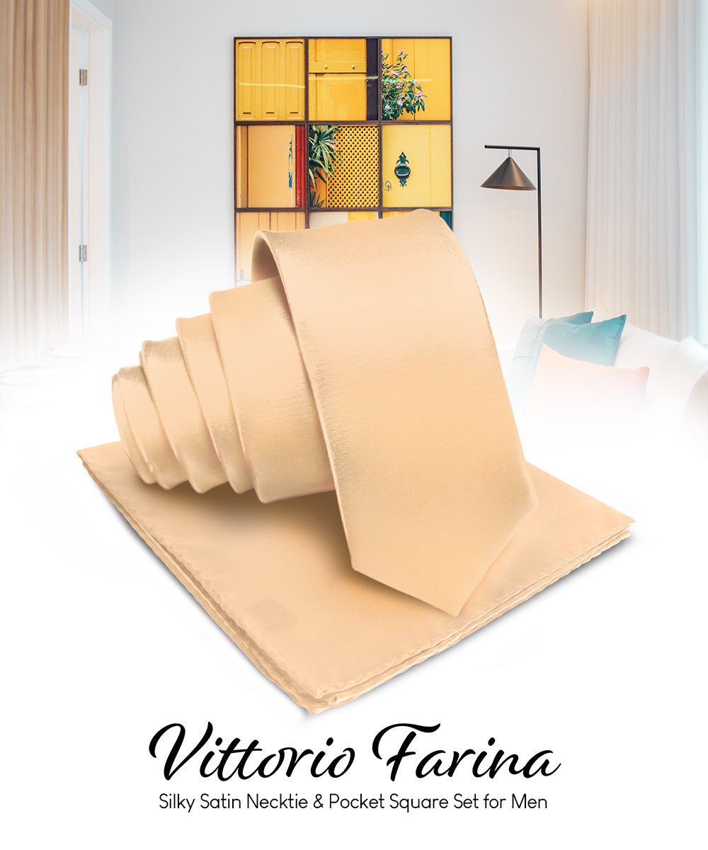 Vittorio Farina Men's Satin Necktie & Pocket Square - Suits You Sir - Dark Peach -