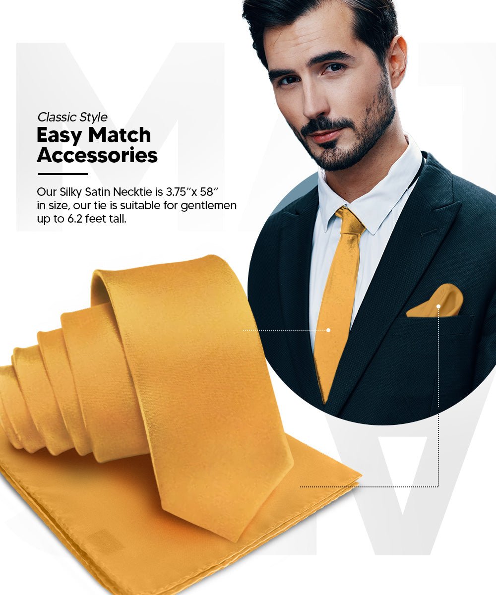 Vittorio Farina Men's Satin Necktie & Pocket Square - Suits You Sir - Gold -
