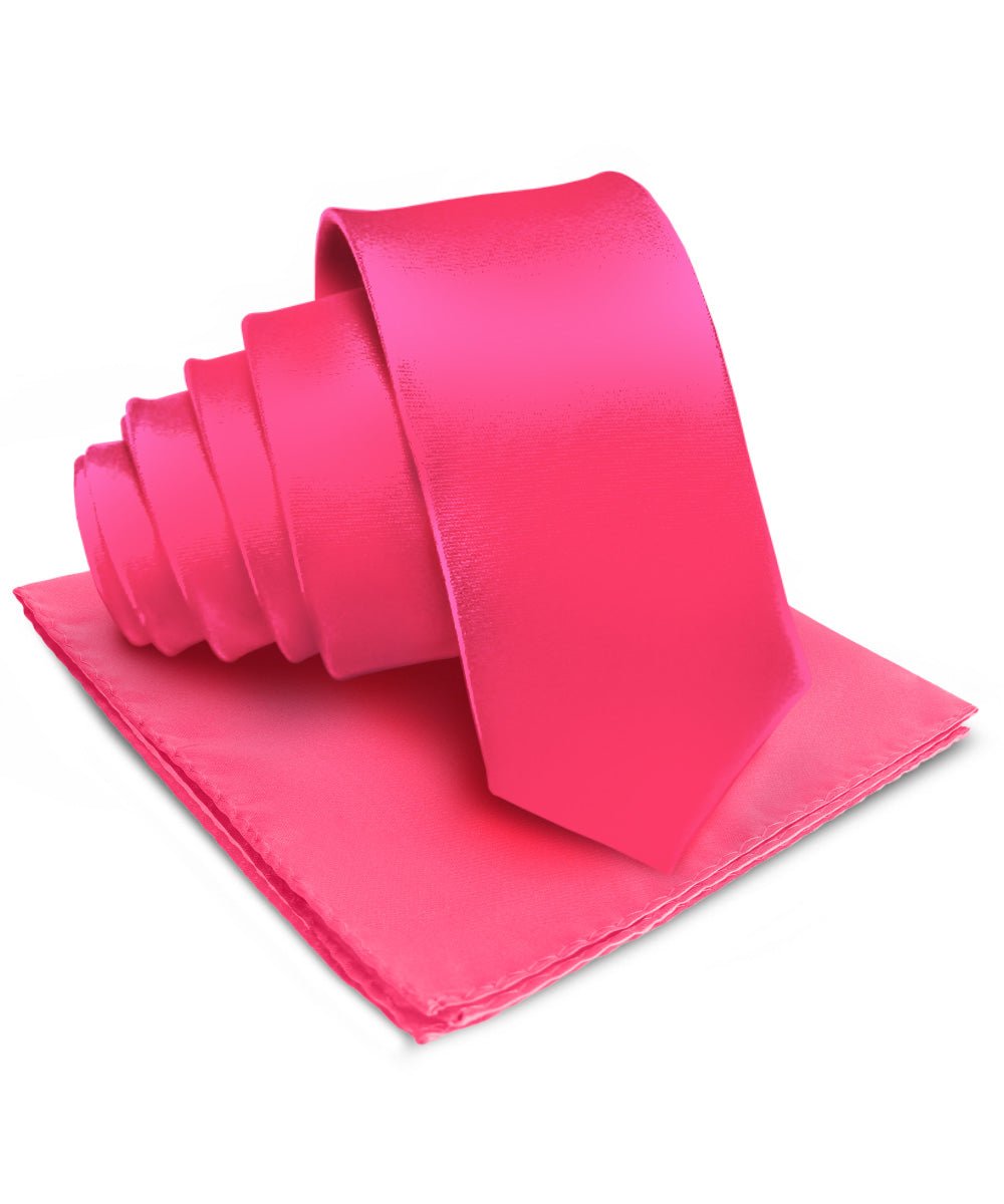 Vittorio Farina Men's Satin Necktie & Pocket Square - Suits You Sir - Hot Pink -