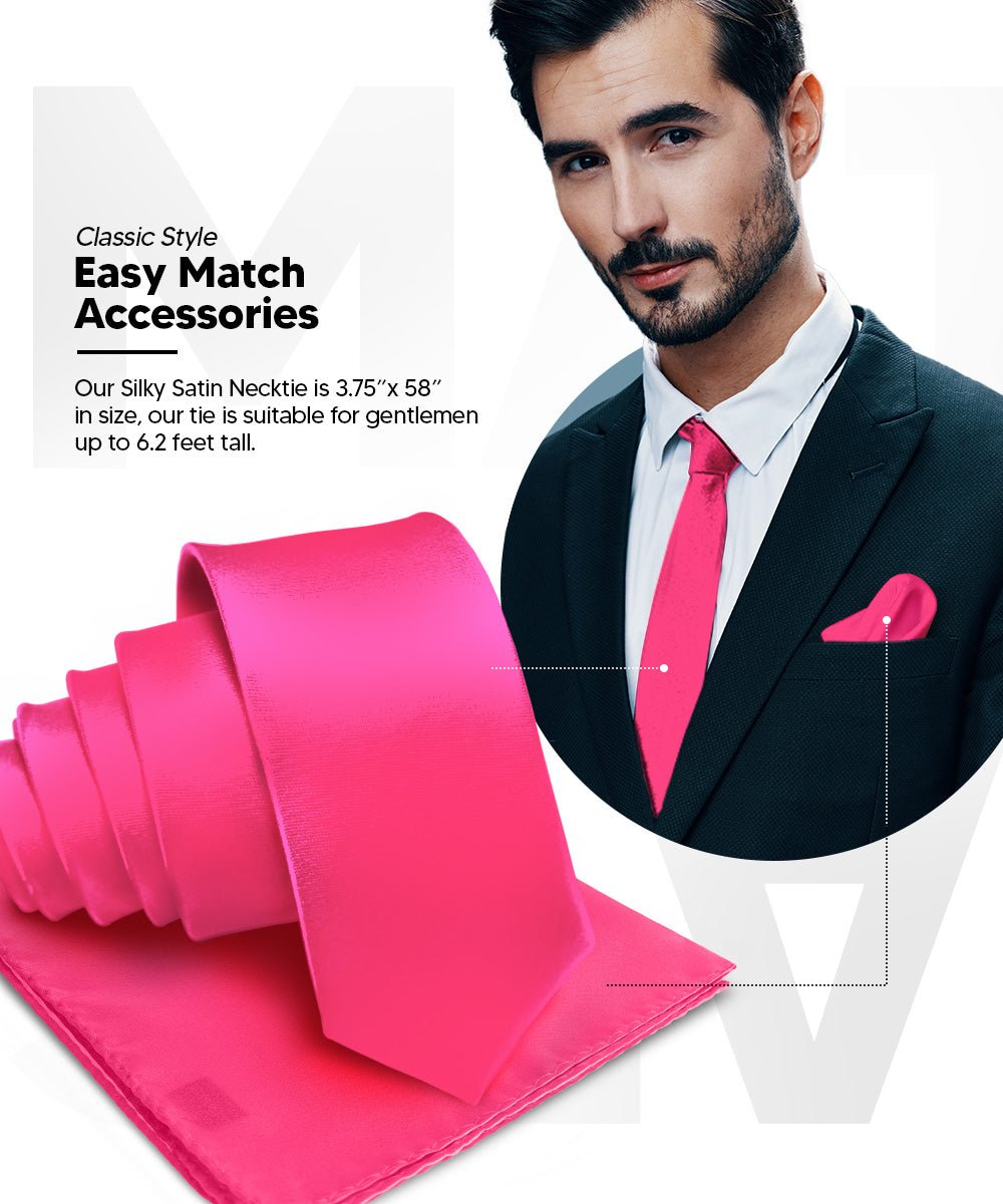 Vittorio Farina Men's Satin Necktie & Pocket Square - Suits You Sir - Hot Pink -