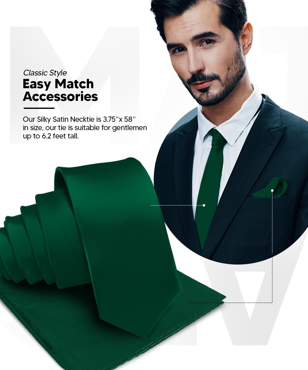 Vittorio Farina Men's Satin Necktie & Pocket Square - Suits You Sir - Hunter Green -