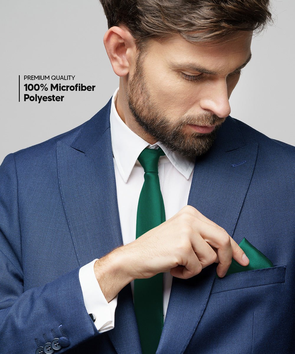 Vittorio Farina Men's Satin Necktie & Pocket Square - Suits You Sir - Hunter Green -