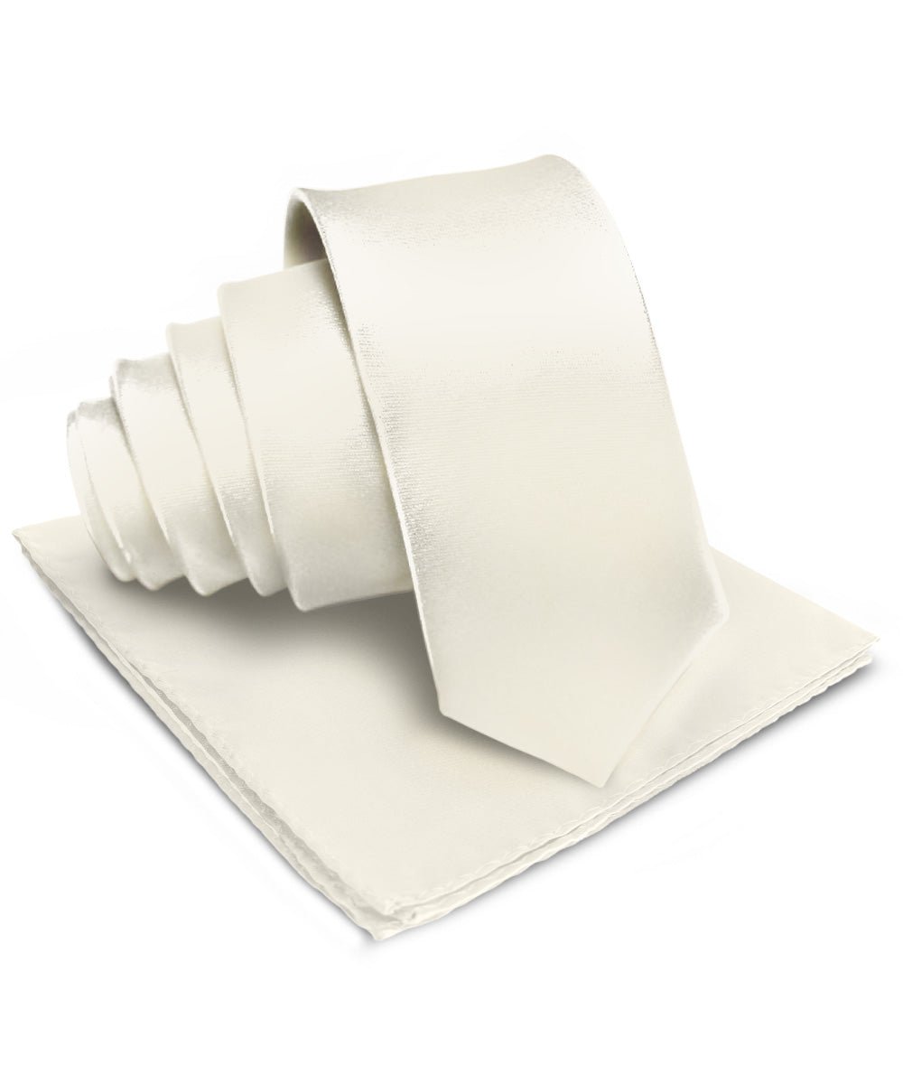 Vittorio Farina Men's Satin Necktie & Pocket Square - Suits You Sir - Ivory -