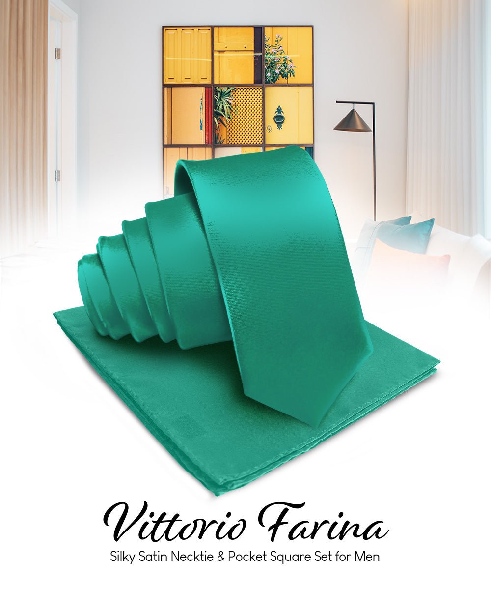 Vittorio Farina Men's Satin Necktie & Pocket Square - Suits You Sir - Kelly Green -