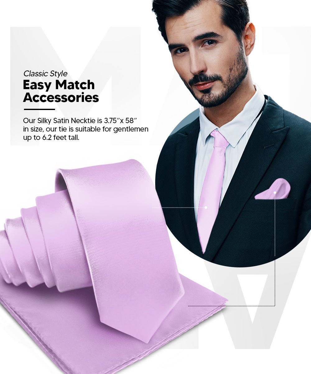 Vittorio Farina Men's Satin Necktie & Pocket Square - Suits You Sir - Lavender -