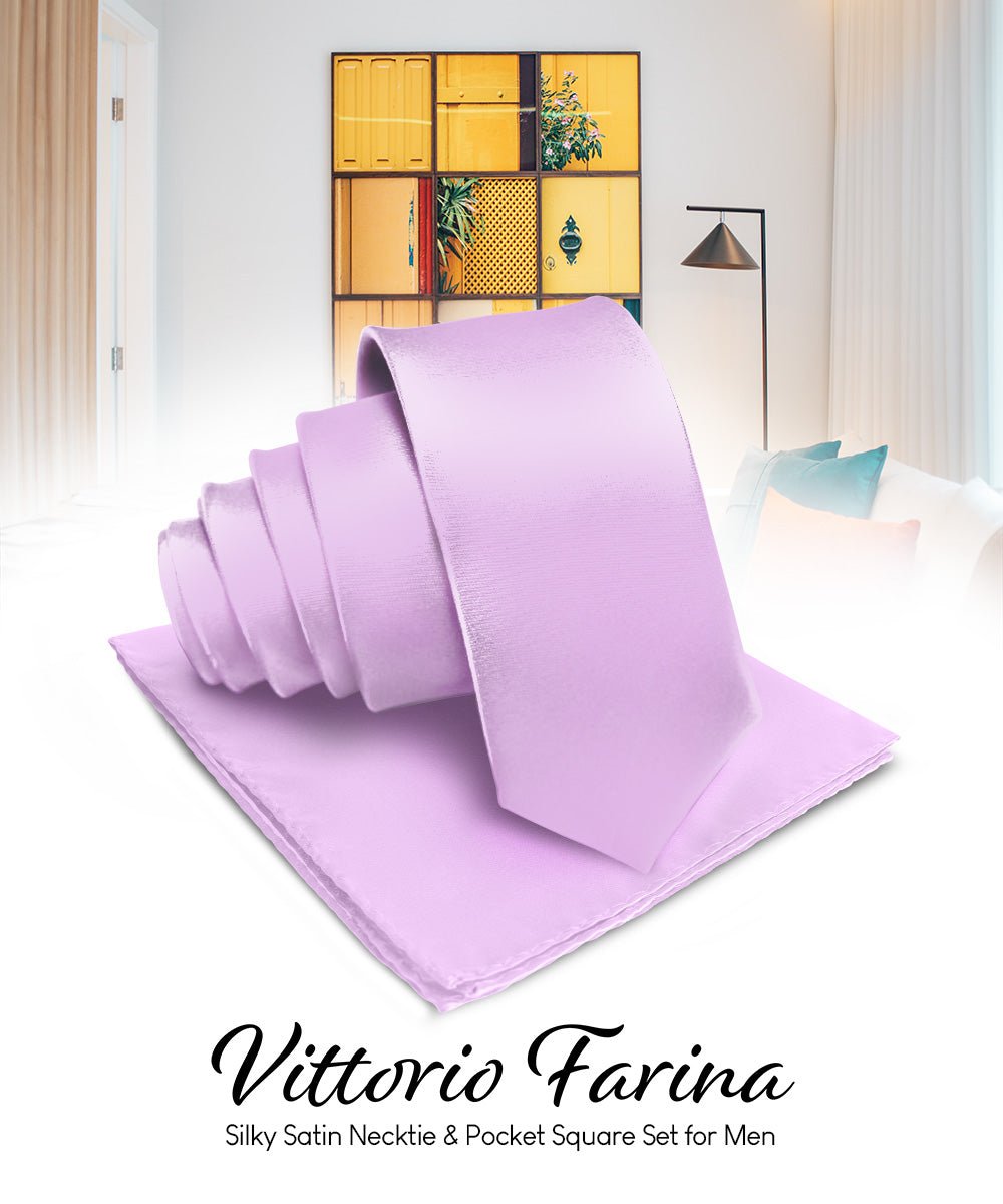 Vittorio Farina Men's Satin Necktie & Pocket Square - Suits You Sir - Lavender -