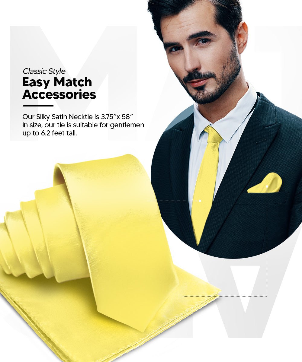 Vittorio Farina Men's Satin Necktie & Pocket Square - Suits You Sir - Lemon -