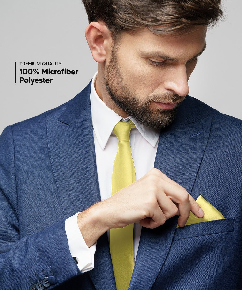 Vittorio Farina Men's Satin Necktie & Pocket Square - Suits You Sir - Lemon -