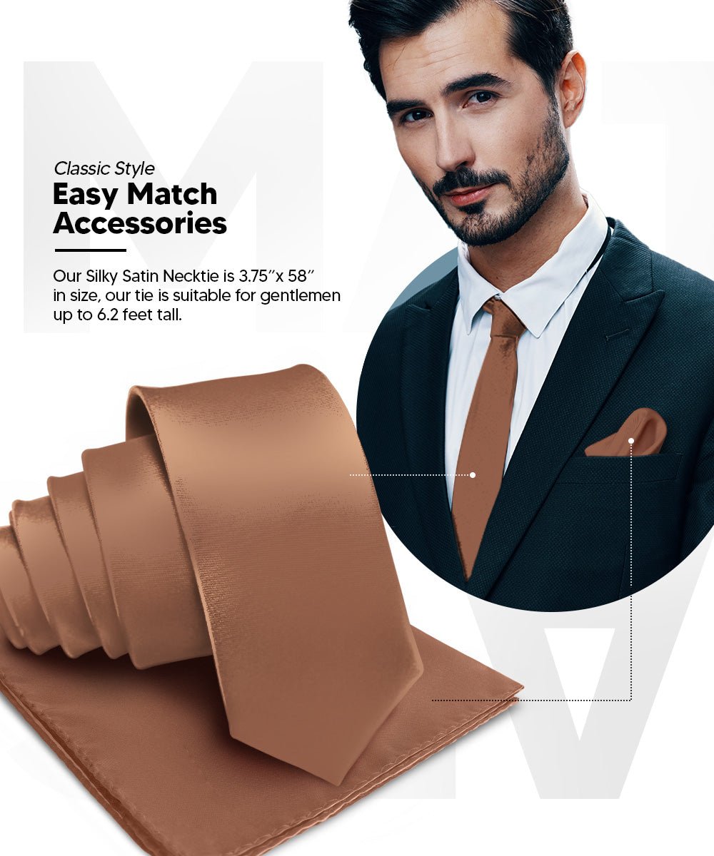 Vittorio Farina Men's Satin Necktie & Pocket Square - Suits You Sir - Light Brown -