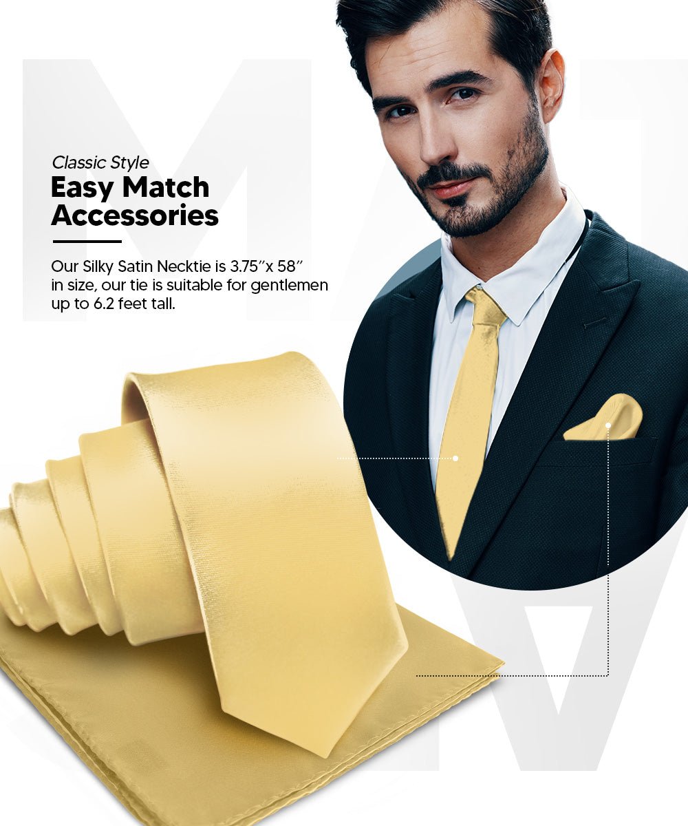 Vittorio Farina Men's Satin Necktie & Pocket Square - Suits You Sir - Light Gold -