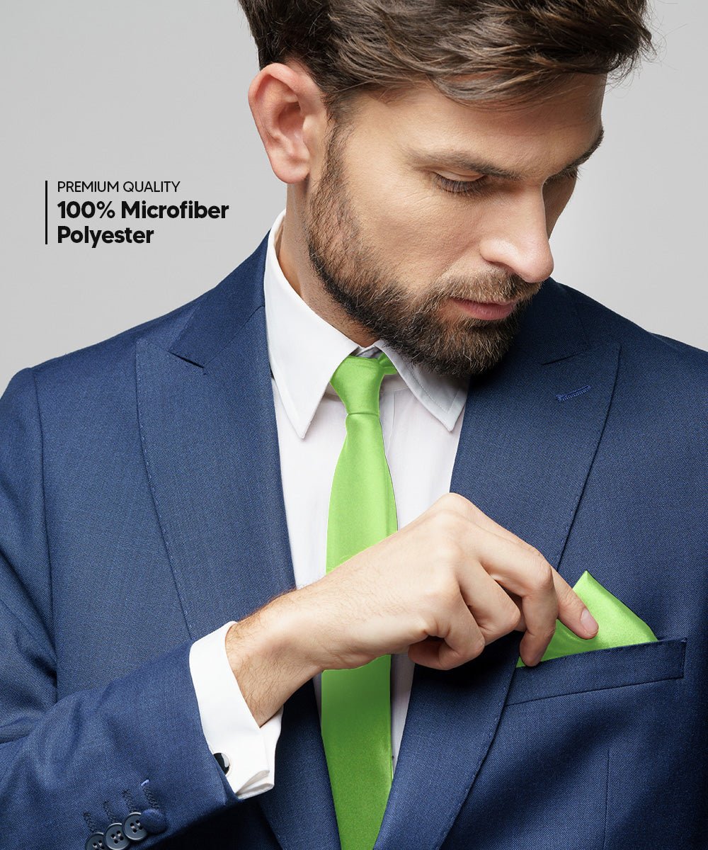 Vittorio Farina Men's Satin Necktie & Pocket Square - Suits You Sir - Lime Green -