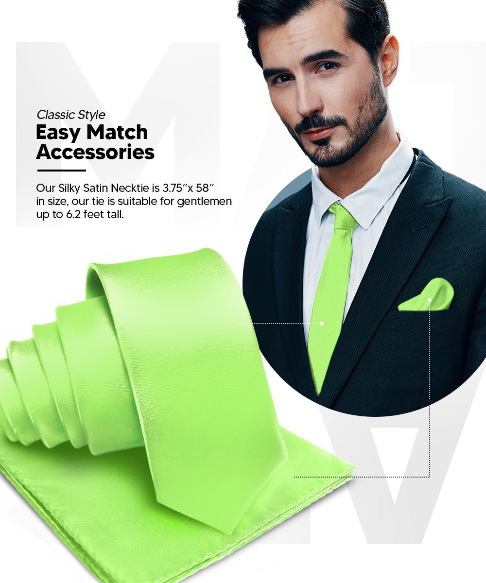 Vittorio Farina Men's Satin Necktie & Pocket Square - Suits You Sir - Lime Green -