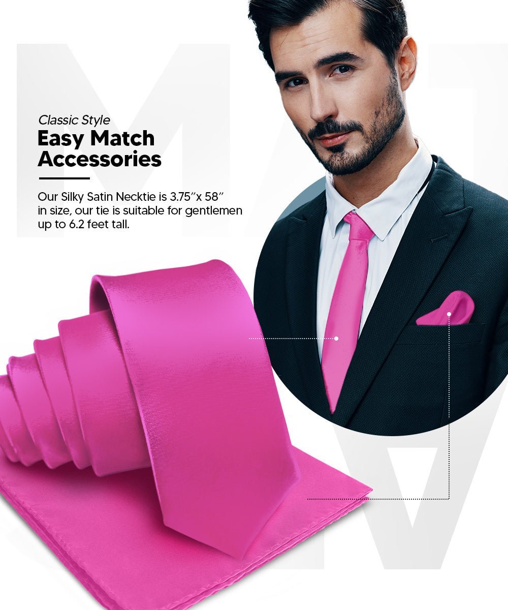 Vittorio Farina Men's Satin Necktie & Pocket Square - Suits You Sir - Magenta -