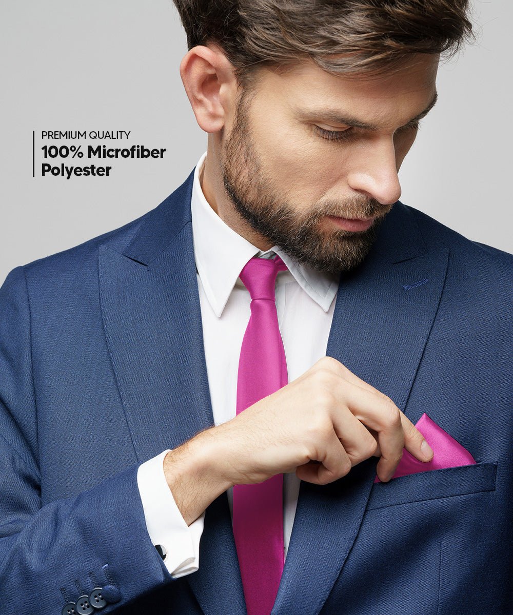 Vittorio Farina Men's Satin Necktie & Pocket Square - Suits You Sir - Magenta -