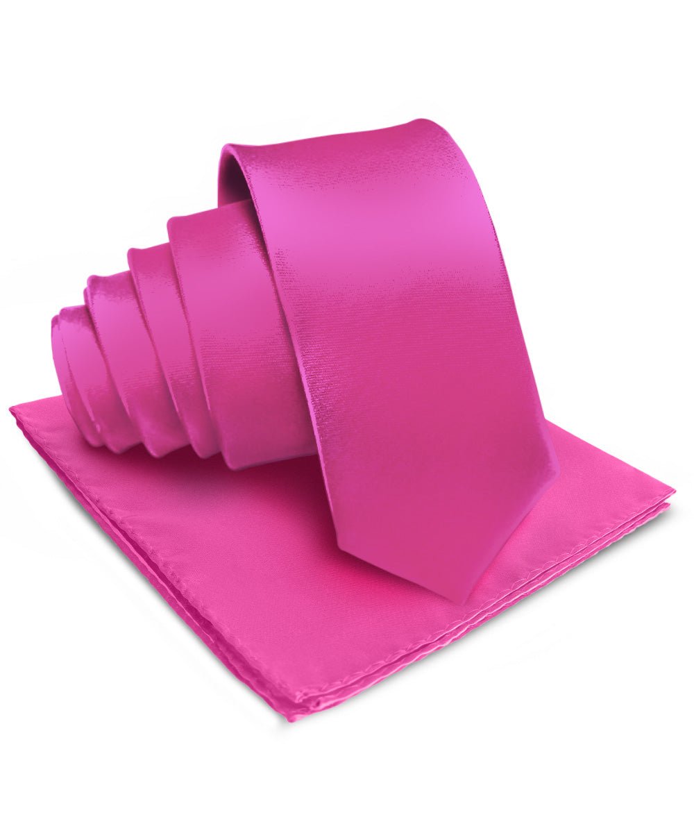 Vittorio Farina Men's Satin Necktie & Pocket Square - Suits You Sir - Magenta -