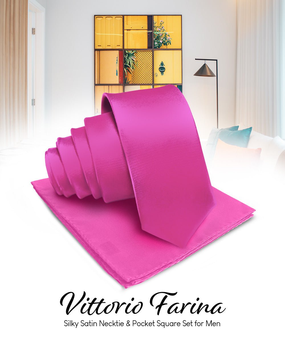 Vittorio Farina Men's Satin Necktie & Pocket Square - Suits You Sir - Magenta -