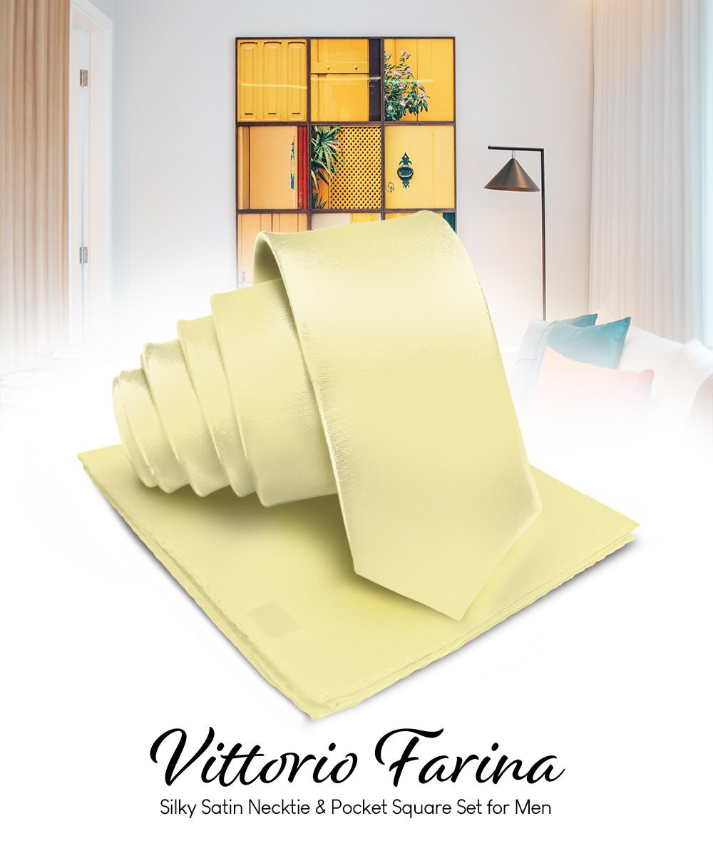 Vittorio Farina Men's Satin Necktie & Pocket Square - Suits You Sir - Maize -