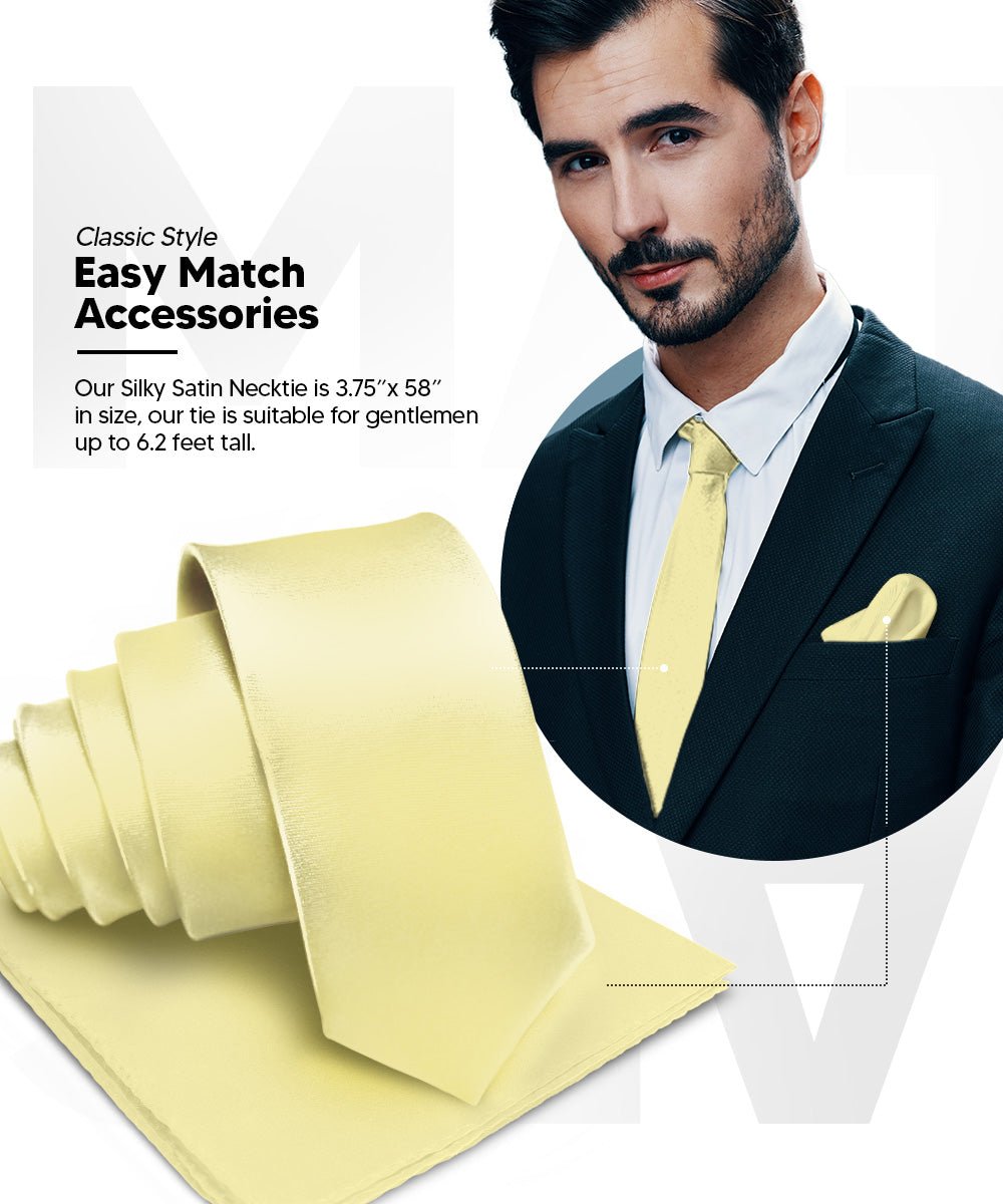 Vittorio Farina Men's Satin Necktie & Pocket Square - Suits You Sir - Maize -