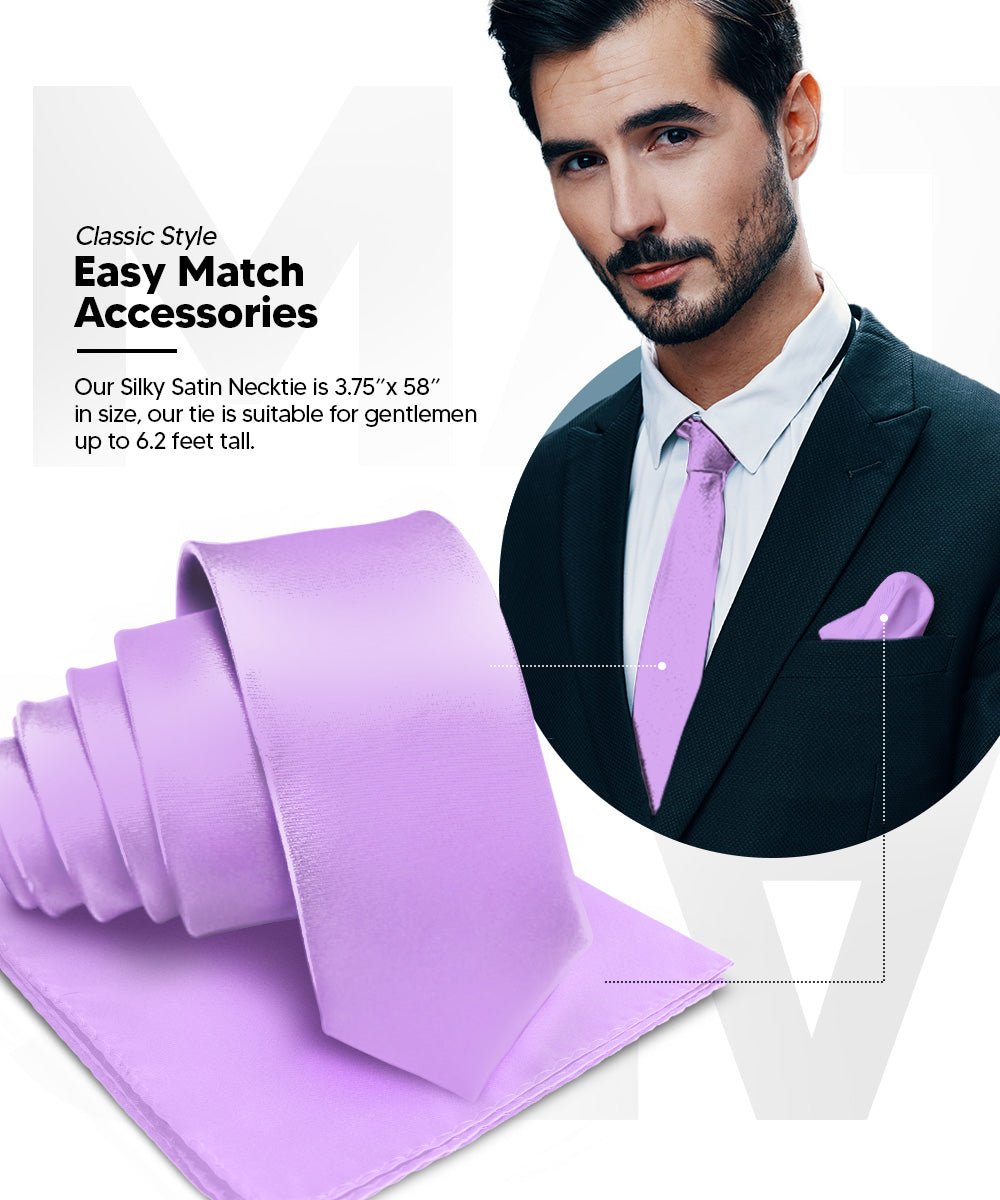 Vittorio Farina Men's Satin Necktie & Pocket Square - Suits You Sir - Medium Purple -