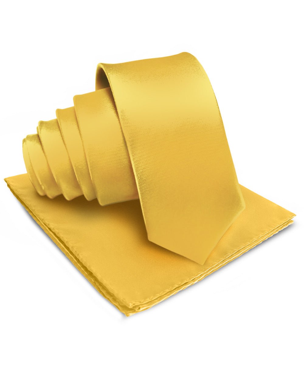 Vittorio Farina Men's Satin Necktie & Pocket Square - Suits You Sir - Mustard Yellow -