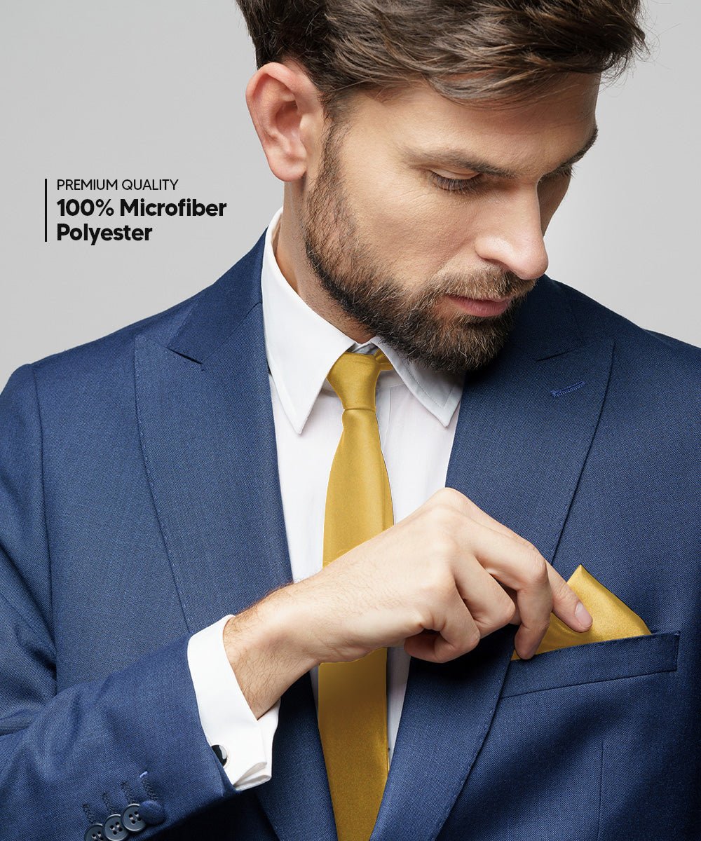 Vittorio Farina Men's Satin Necktie & Pocket Square - Suits You Sir - Mustard Yellow -