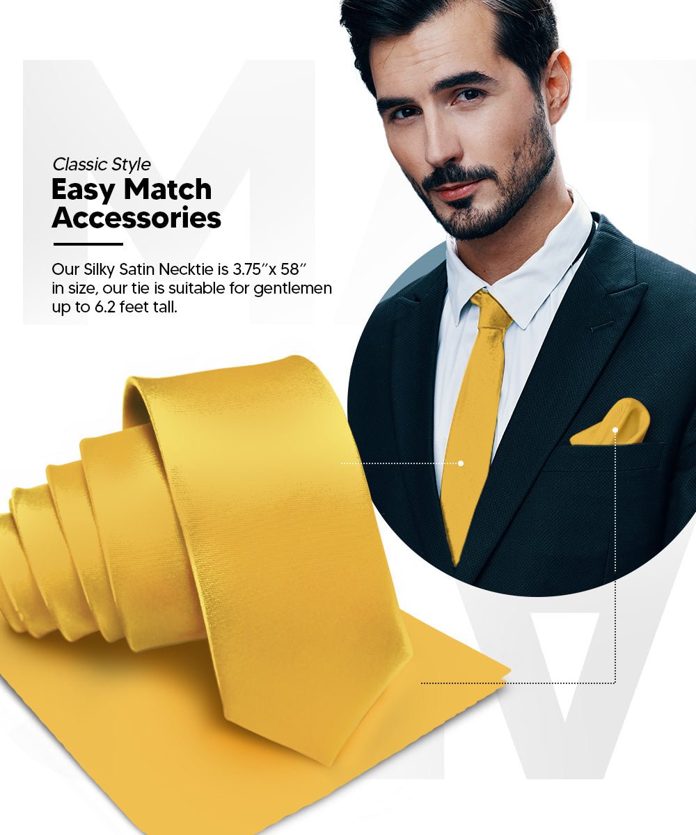 Vittorio Farina Men's Satin Necktie & Pocket Square - Suits You Sir - Mustard Yellow -