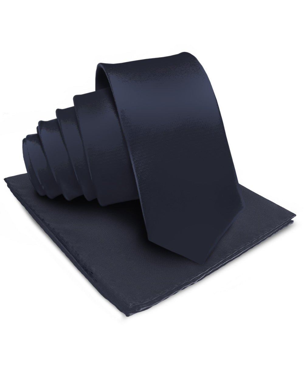 Vittorio Farina Men's Satin Necktie & Pocket Square - Suits You Sir - Navy Blue -