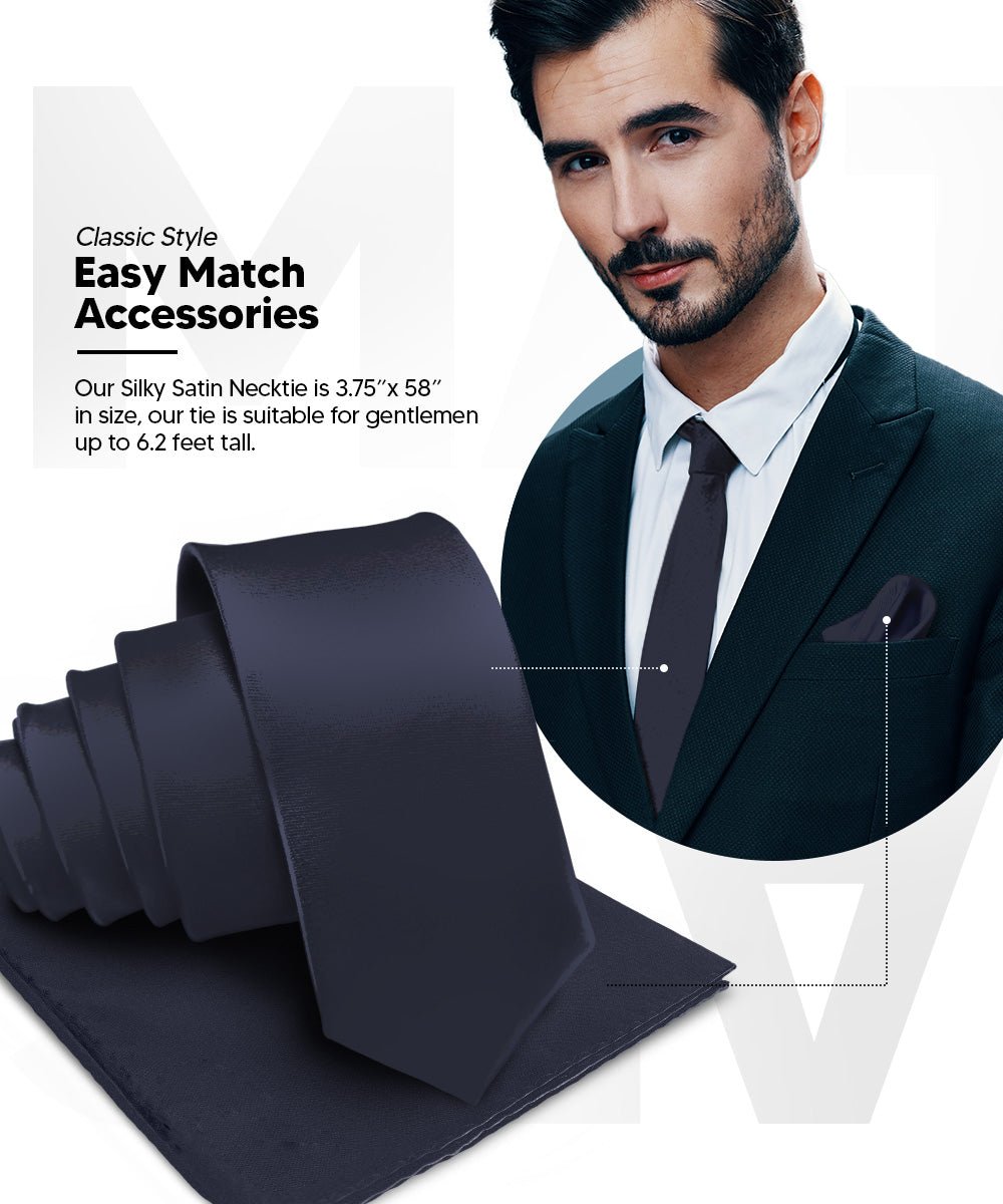 Vittorio Farina Men's Satin Necktie & Pocket Square - Suits You Sir - Navy Blue -