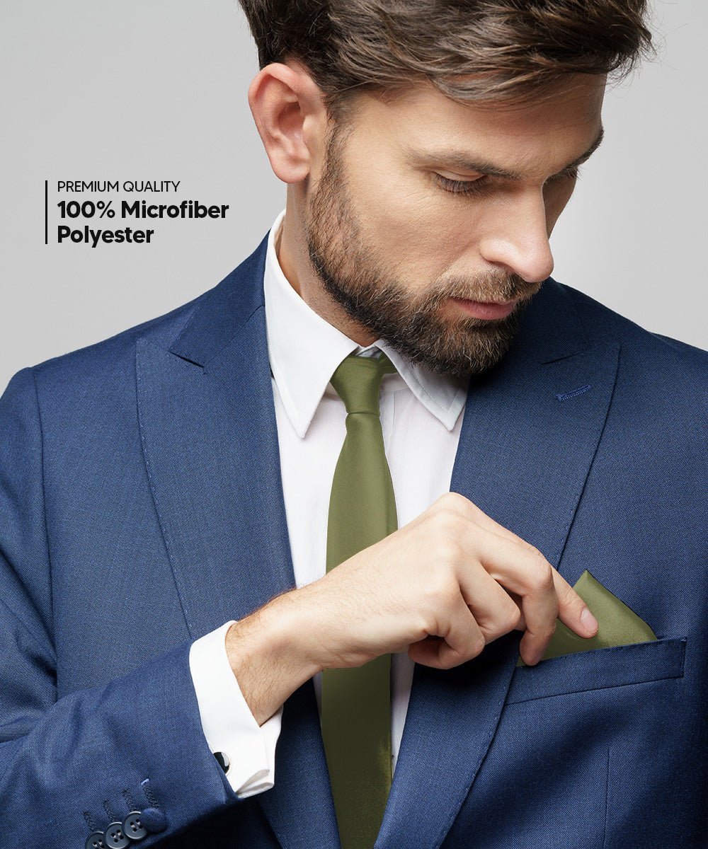 Vittorio Farina Men's Satin Necktie & Pocket Square - Suits You Sir - Olive Green -