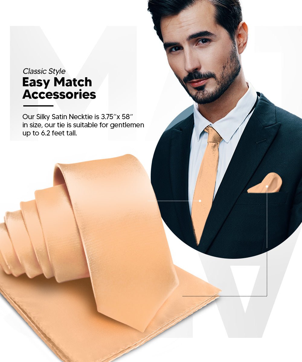 Vittorio Farina Men's Satin Necktie & Pocket Square - Suits You Sir - Peach -