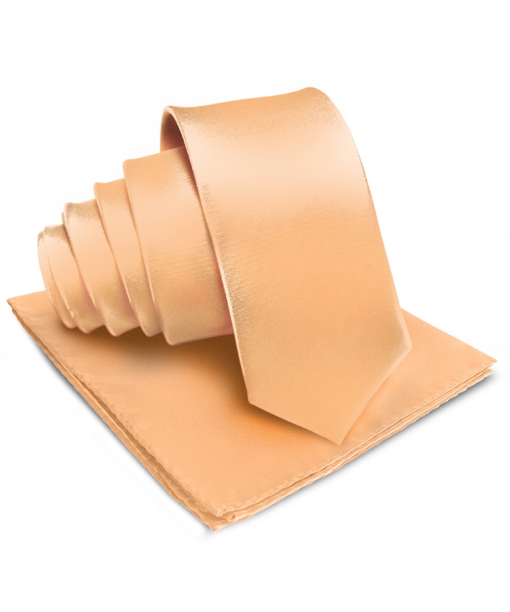 Vittorio Farina Men's Satin Necktie & Pocket Square - Suits You Sir - Peach -