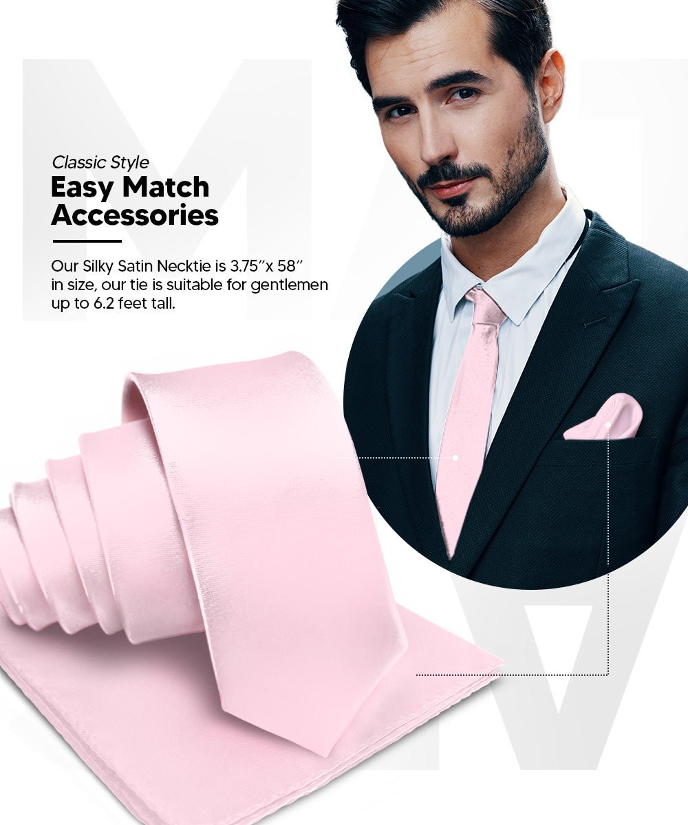 Vittorio Farina Men's Satin Necktie & Pocket Square - Suits You Sir - Pink -