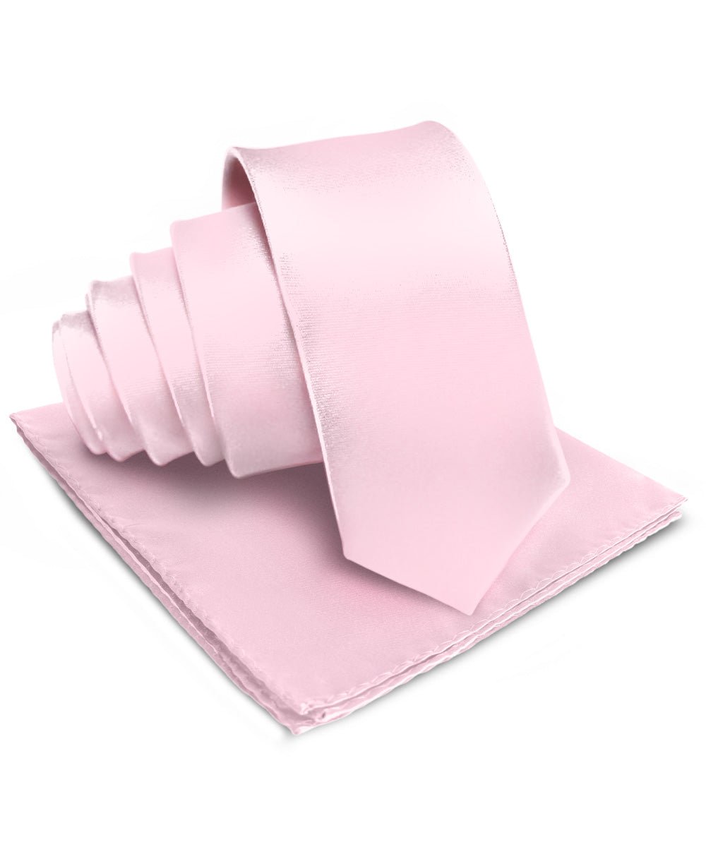 Vittorio Farina Men's Satin Necktie & Pocket Square - Suits You Sir - Pink -